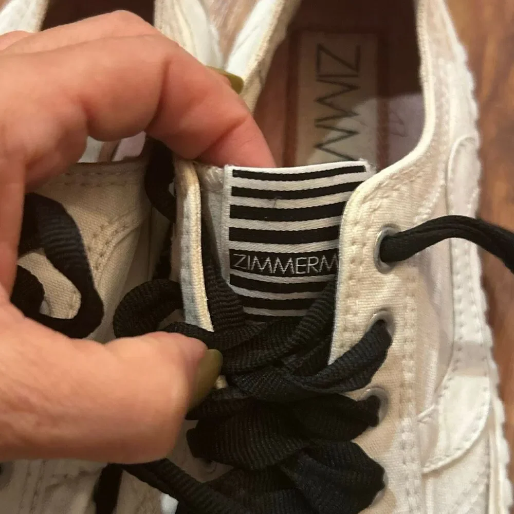Zimmerman cream ivory beige canvas sneakers black shoelaces 8.5 (39)